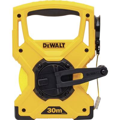 Gelbes 30-Meter-DeWALT-Maßband mit Kurbelgriff.