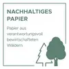 Nachhaltiges Papier, Papier aus verantwortungsvoll bewirtschafteten Wäldern, zeigt zwei stilisierte Bäume.
