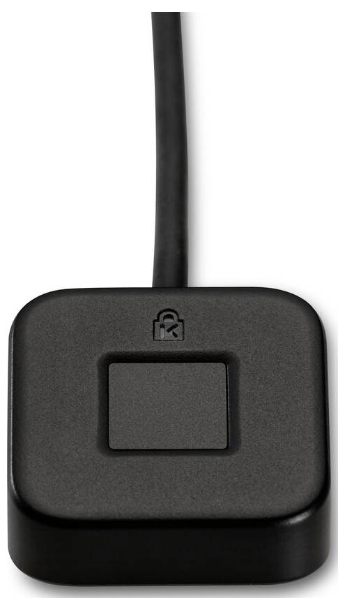 Ein quadratischer, schwarzer Magnetkartenleser mit Kabel, zur sicheren Abwicklung von Zahlungsvorgängen durch Kartenlesung.