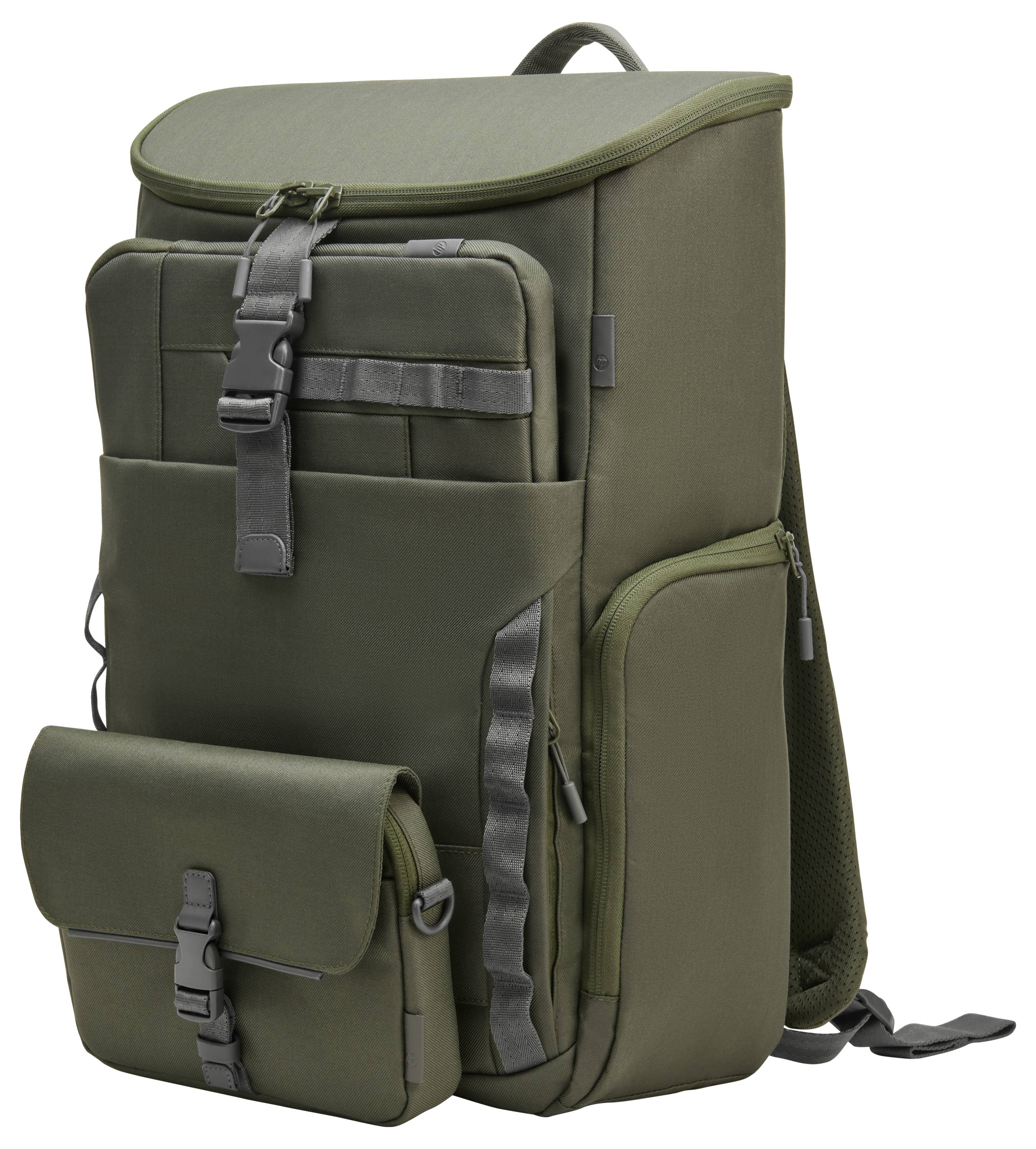 Olivegrüner Rucksack mit mehreren Fächern und verstellbaren Gurten. Ideal für Outdoor-Aktivitäten und robusten Gebrauch.
