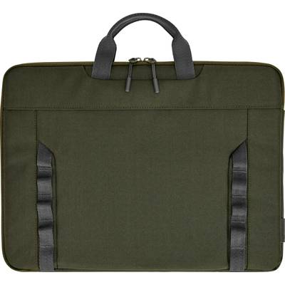 Eine olivgrüne Laptoptasche mit zwei Tragegriffen und dunklen Riemendetails an der Vorderseite.