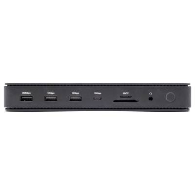 Schwarze Computer- oder Medienbox mit Anschlüssen auf der Vorderseite: zwei USB-Anschlüsse, HDMI, SD-Kartenleser, Audio-Anschluss.