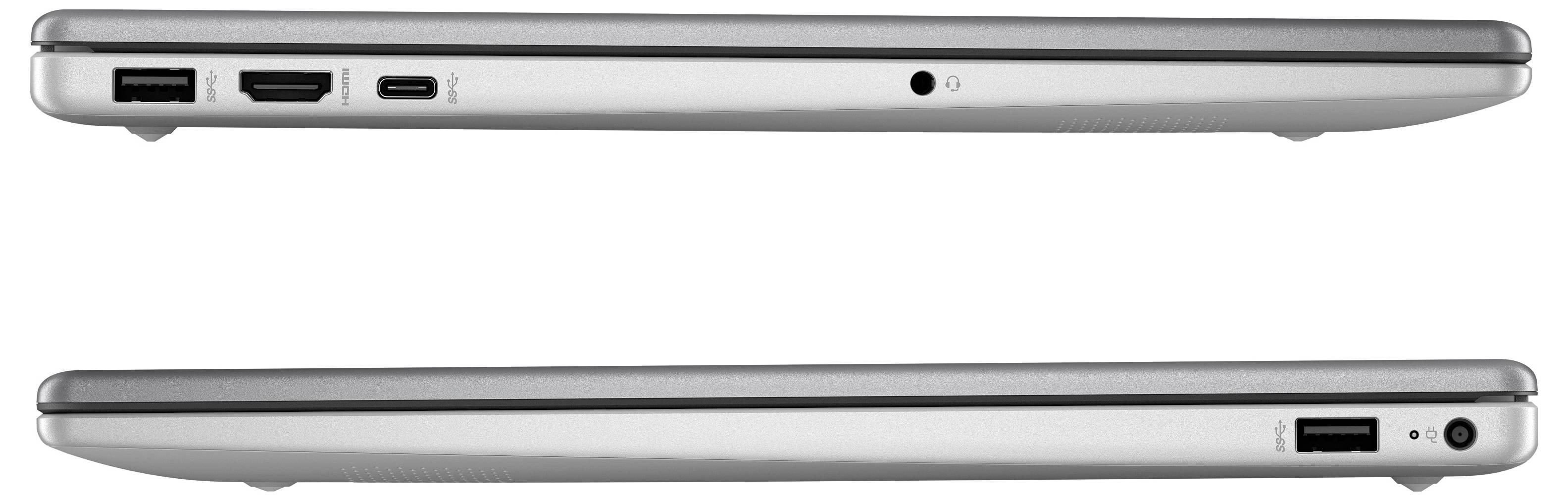 'Seitenansicht eines Laptops mit mehreren Anschlüssen, darunter USB, HDMI und Audioanschluss.'