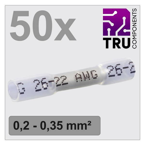 TRU COMPONENTS TC-12888396 Stoßverbinder mit Schrumpfschlauch 0.2 mm² 0.35 mm² Vollisoliert Weiß 50 St.
