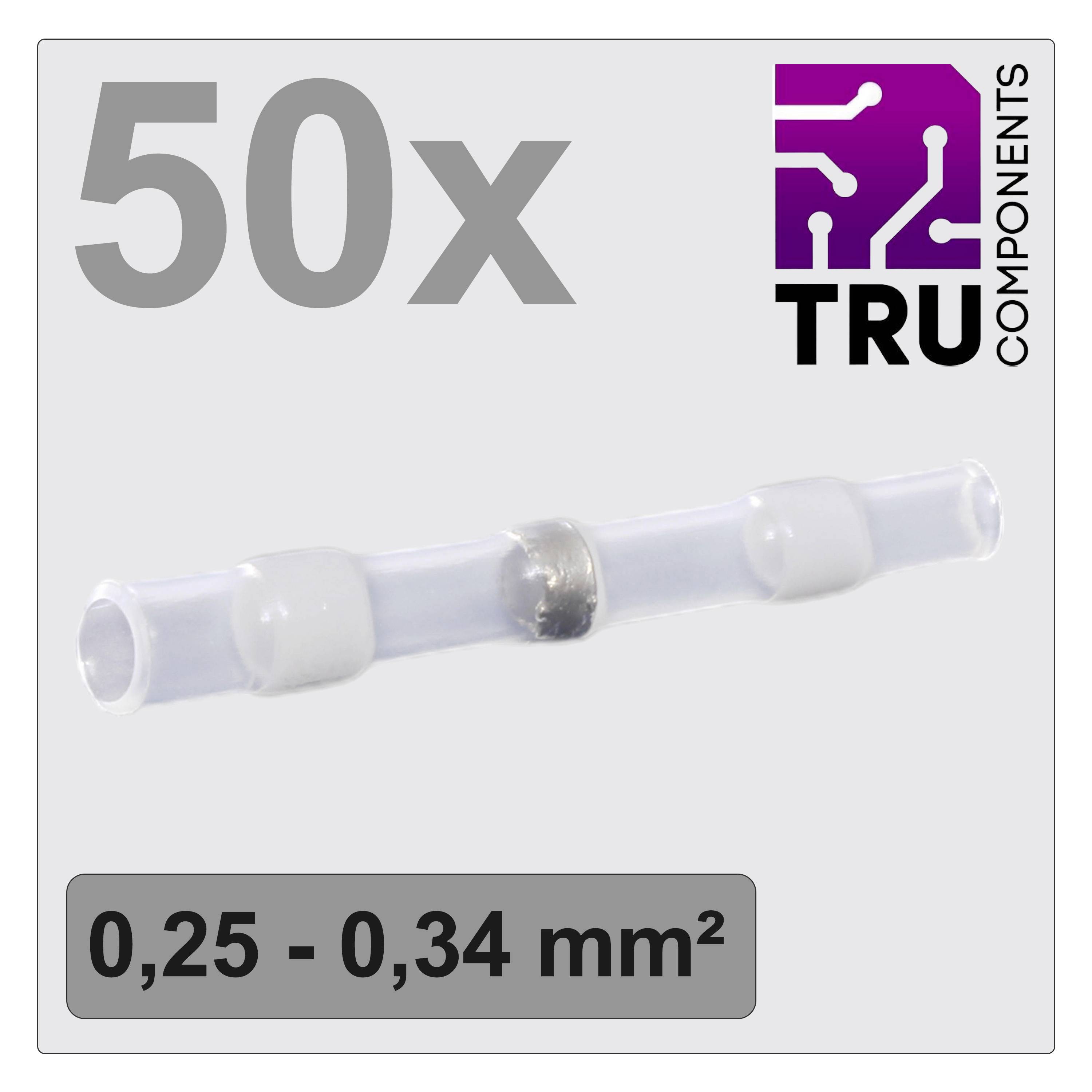 Eine Packung mit 50 weißen Schrumpfverbindern für Kabel mit einem Querschnitt von 0,25 bis 0,34 mm², von TRU Components.