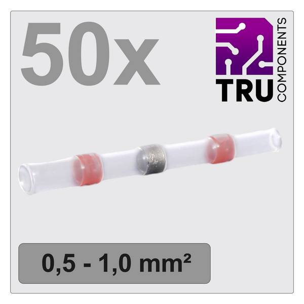 TRU COMPONENTS TC-12888420 Stoßverbinder mit Schrumpfschlauch 0.5 mm² 1.0 mm² Vollisoliert Rot 50 St.