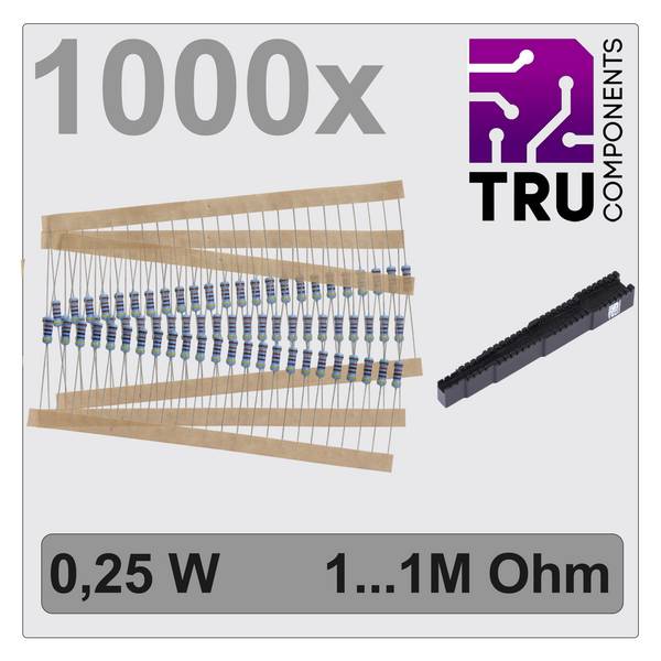 TRU COMPONENTS TC-12888456 T22P037 Metallschicht-Widerstand Sortiment  axial bedrahtet 0207 0.25 W 1 % 1000 St.