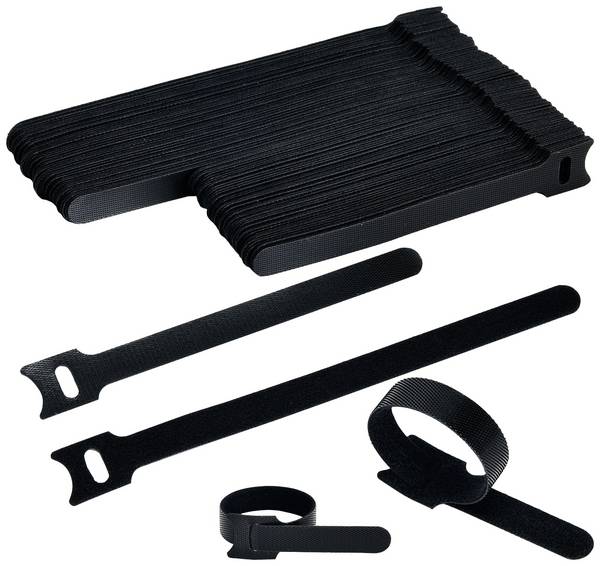 TRU COMPONENTS T24CA059  Klettkabelbinder zum Bündeln Haft- und Flauschteil (L x B) 150, 200 mm, mm x 12 mm Schwarz 100 St.
