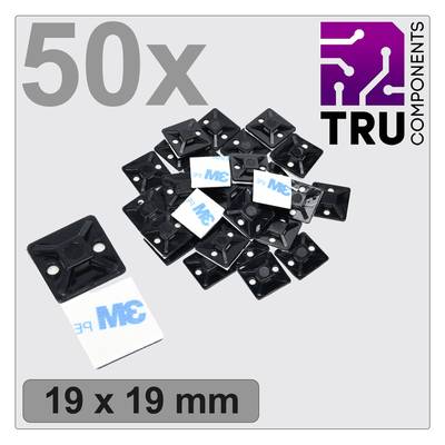 '50x schwarze Kabelhalterungen mit 3M-Klebestreifen, 19 x 19 mm, TRU COMPONENTS-Logo rechts oben'