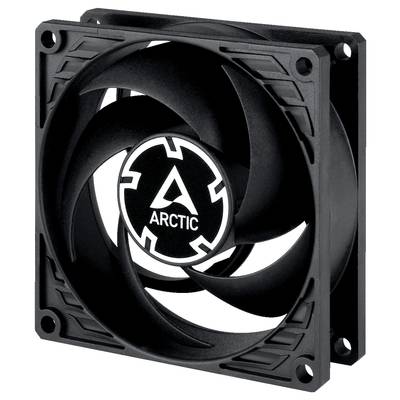 Ein schwarzer Computerlüfter von Arctic mit markanten Lüfterblättern und dem Logo in der Mitte, geeignet zur PC-Kühlung.
