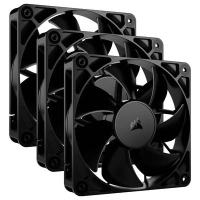 'Drei schwarze Computer-Ventilatoren in einem gestapelten Arrangement, geeignet für Kühlungssysteme in Computergehäusen.'