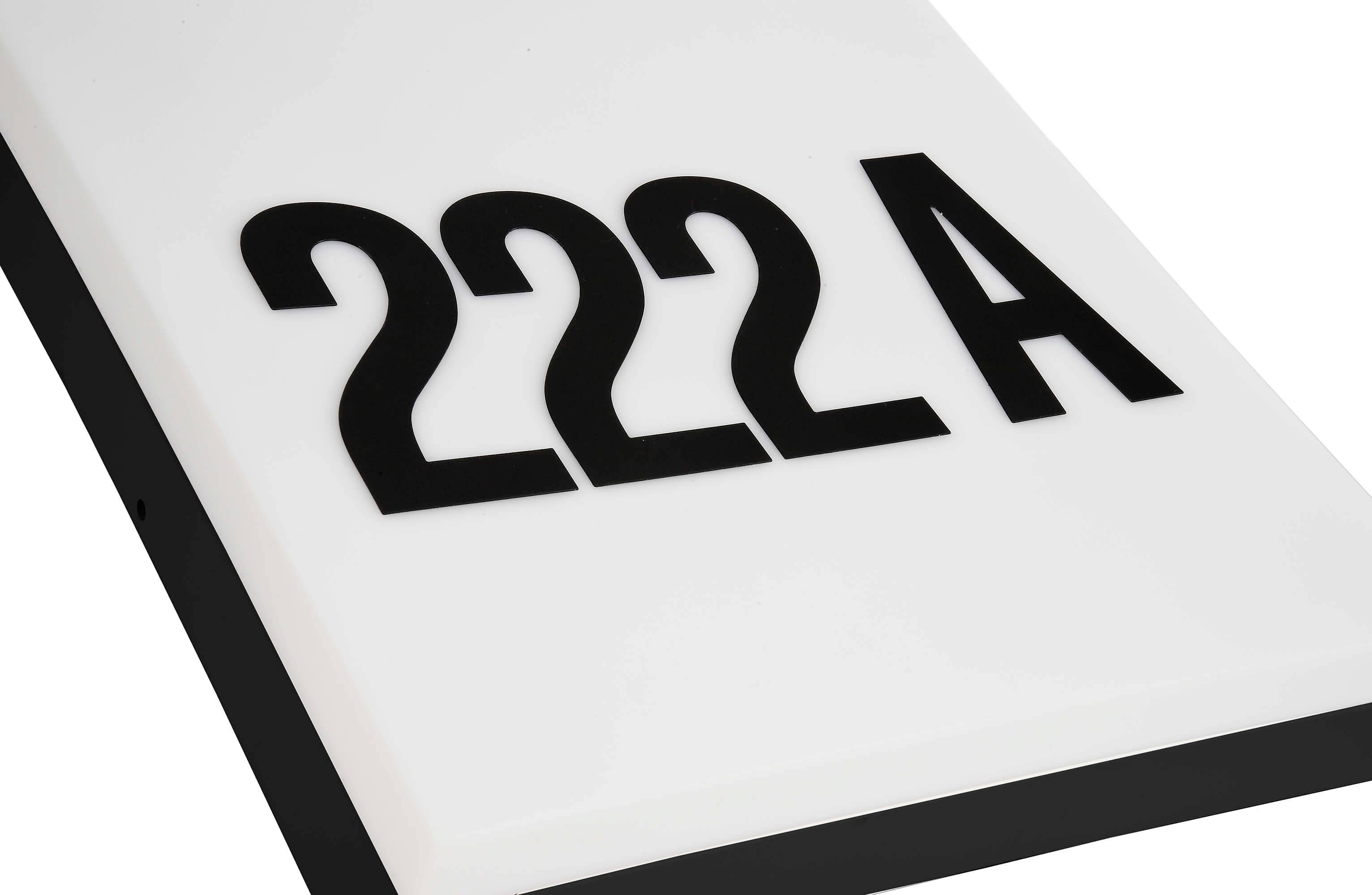 Nummernschild mit schwarzer Aufschrift '222 A' auf weißem Hintergrund.