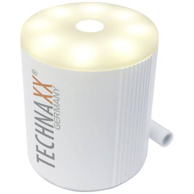 Ein weißer Luftreiniger mit dem Logo 'Technaxx Germany', zylindrische Form, leuchtet oben.