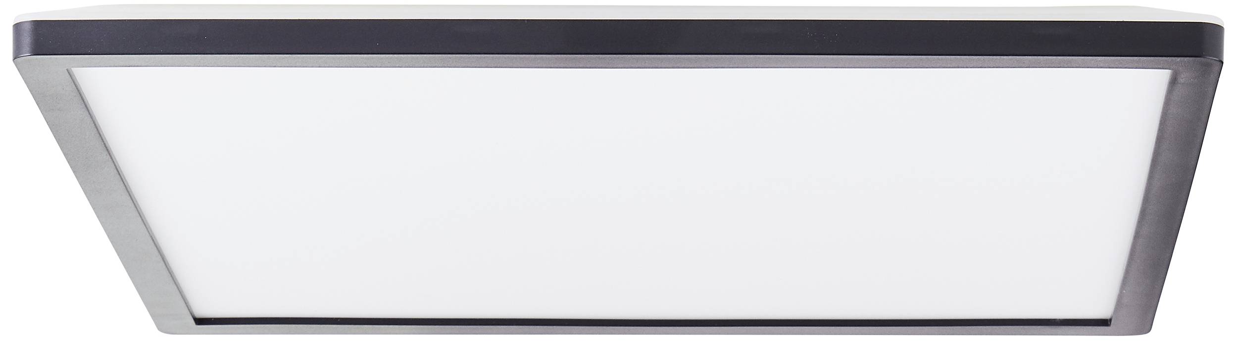 Flache, rechteckige LED-Deckenleuchte mit weißer Oberfläche und silbernem Rand, geeignet für moderne Innenräume.
