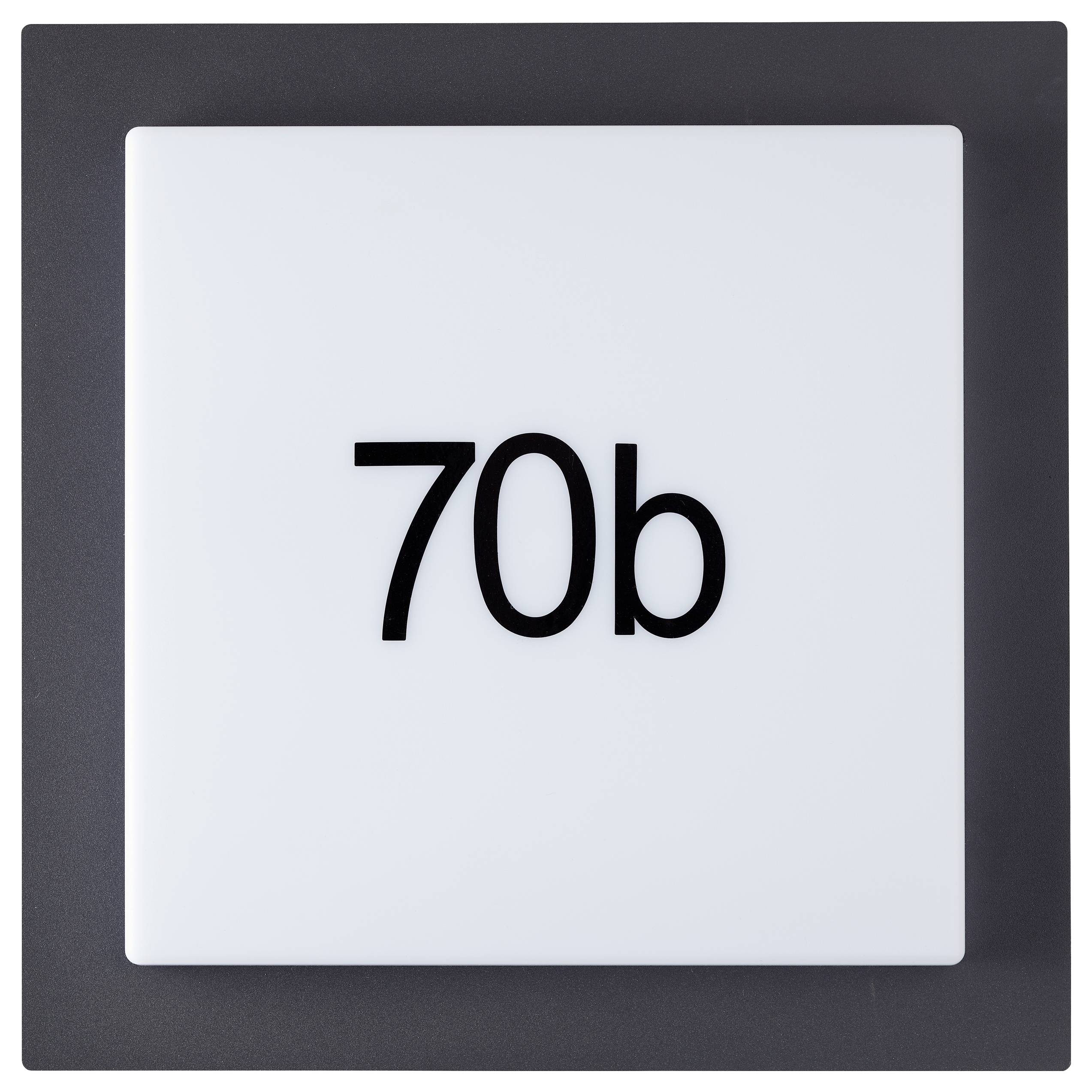 Quadratisches Schild mit der Aufschrift '70b' in schwarzer Schrift auf weißem Hintergrund.