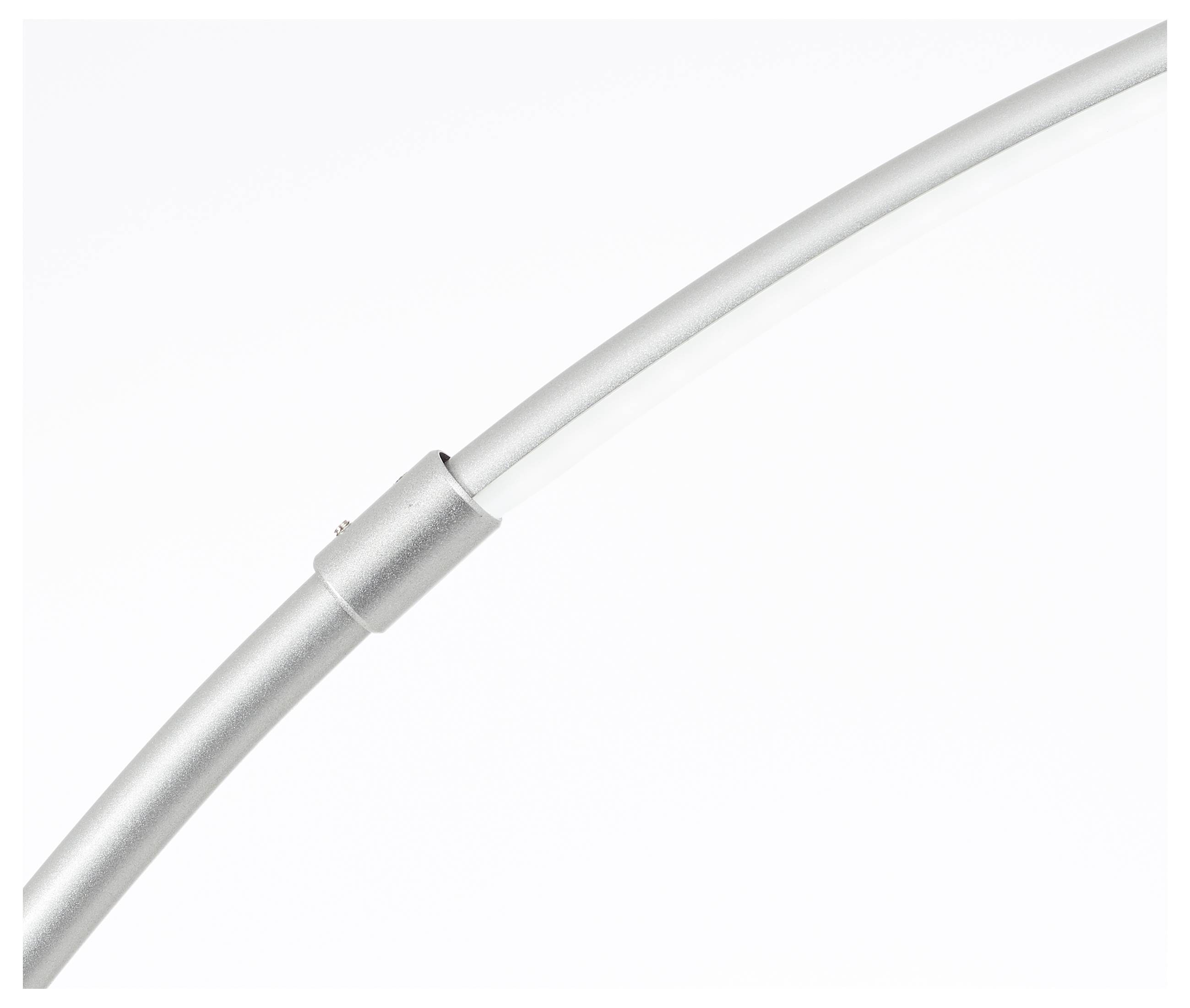 Ein silbernes Rohr mit einer Verbindung in der Mitte, auf weißem Hintergrund.