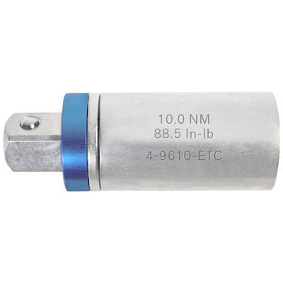Ein Adapter mit blauer Umrandung, graviert mit '10.0 NM, 88.5 In-lb, 4-9610-ETC', steht aufrecht vor weißem Hintergrund.