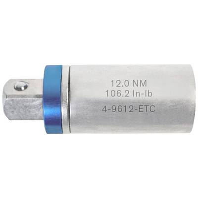 Adapter mit quadratischem Steckende und blauer Umrandung. Gravur: '12.0 NM, 106.2 In-lb, 4-9612-ETC'. Werkzeugzusatz zur Drehmomenteinstellung.