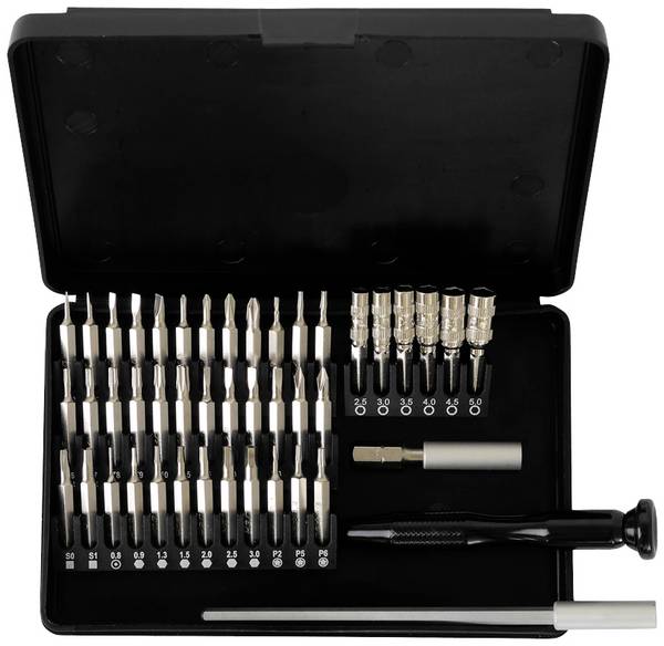 BERNSTEIN Tools for Electronics  6-350 Bit-Box 45teilig Schlitz, Kreuzschlitz Phillips, T-Profil, Sechskant, Pentalobe, Sim-Eject-Bit, Tri-Point, Innen-Dreikant