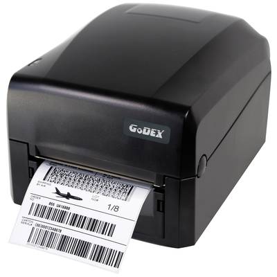 Ein schwarzer Etikettendrucker druckt einen Barcode. Auf dem herauskommenden Etikett sind schwarze Streifen und Zahlen sichtbar.