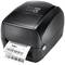 Ein schwarzer Etikettendrucker gibt ein Versandetikett mit Barcode und Adressinformationen aus.