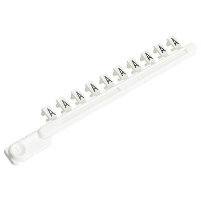 Ein weißer Kabelmarker mit wiederholtem Buchstaben 'A' auf jedem Clip, geeignet zur Kabelkennzeichnung in elektrischen Anlagen.