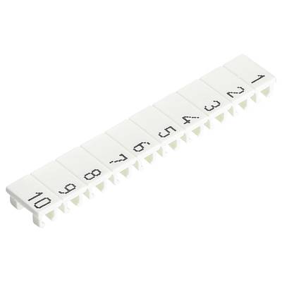 Weiße, rechteckige Kabelmarkierung mit den Zahlen 1 bis 10 in Schwarz bedruckt.