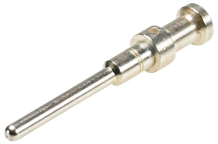 Einzelner Metallstift, schlank mit einem größeren Ende, in Silberfarbe. Wird oft in elektronischen oder mechanischen Verbindungen verwendet.