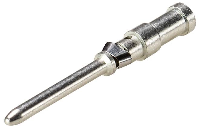 Eine silberne Metallzylinder-Steckverbindung mit spitzem Ende, zur Verwendung in elektrischen Steckverbindern.