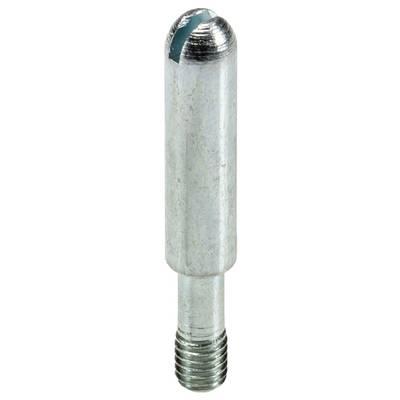 Silberner Metallstift mit einem gewölbten Kopf und einer eingekerbten Spitze. Der Stift hat ein Gewinde am unteren Ende.