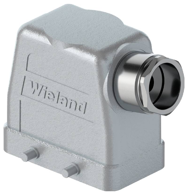 Industrieller Steckverbindergehäuse aus Metall mit Beschriftung 'Wieland'. Geeignet für den Schutz elektrischer Anschlüsse.