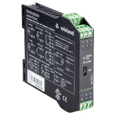 Industrie-Relaisschaltgerät von Wieland mit mehreren Eingangsanschlüssen, USB-Schnittstelle und LED-Anzeigen für verschiedene Statusanzeigen.