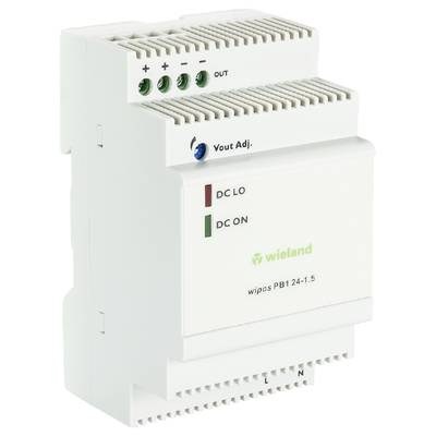 Stromversorgungseinheit von Wieland mit grüner 'DC ON'-Anzeige und roter 'DC LO'-Anzeige, 24V und 1,5A.