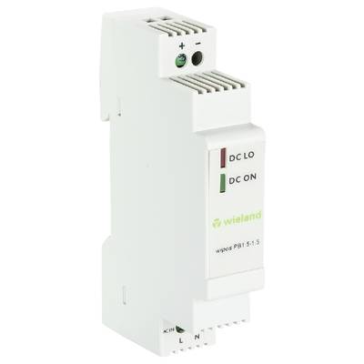 Ein weißes elektrisches Modul mit den Aufschriften 'DC LO', 'DC ON' und 'wieland wipos PB1 5-1.5'.