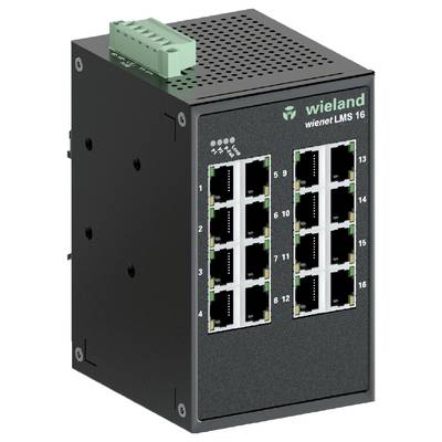 Industrieswitch mit sechzehn Ethernet-Ports, geeignet für robuste Netzwerkverbindungen in industriellen Anwendungen.