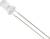 Eine transparente Leuchtdiode (LED) mit zwei langen, dünnen Metallbeinchen, die aus der Unterseite herausragen.