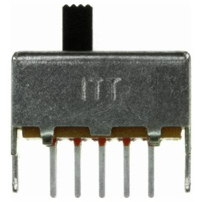 „Metallisches elektronisches Bauteil mit sechs Stiften und einem schwarzen Schiebeknebel oben, mit der Bezeichnung ITT."