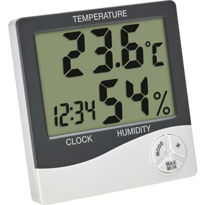 Digitales Thermo-Hygrometer zeigt 23,6 Grad Celsius und 54% Luftfeuchtigkeit an sowie die Uhrzeit 12:34.