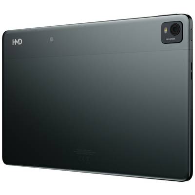 Rückseite eines dunkelgrauen Tablets mit Kamera in der oberen rechten Ecke und dem Logo 'HMD' auf der linken Seite.