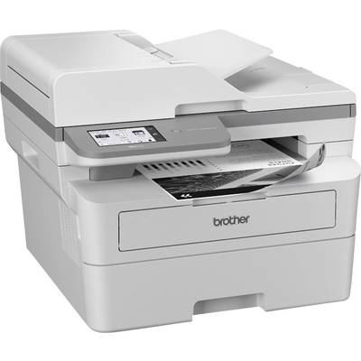 Multifunktionsdrucker mit digitalem Display und einem bedruckten Papier, das im Ausgabefach liegt.