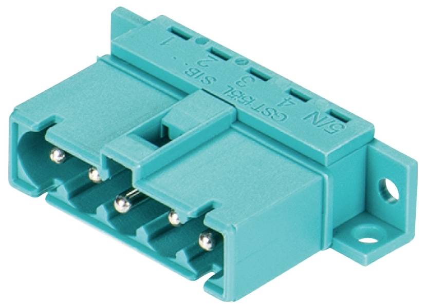 Ein türkisfarbener Glasfaser-Adapter vom Typ SC-SC für optische Kabel zeigt vier Anschlüsse.