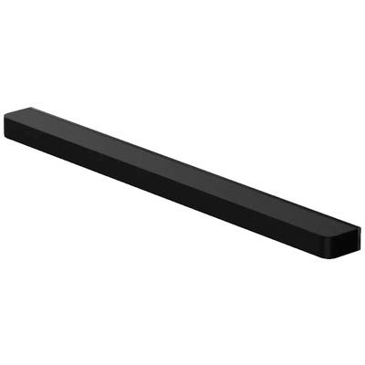 Eine schwarze, rechteckige Soundbar mit abgerundeten Ecken. Sie ist lang und schmal und dient zur Audiowiedergabe.