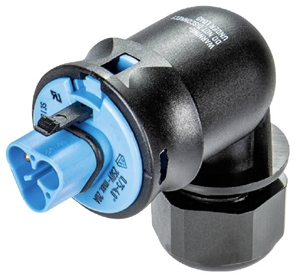 Sensor für die Erkennung von Rückfahrvorgängen, mit blauem Stecker und schwarzem Gehäuse. Wird in Fahrzeug-Parksystemen verwendet.