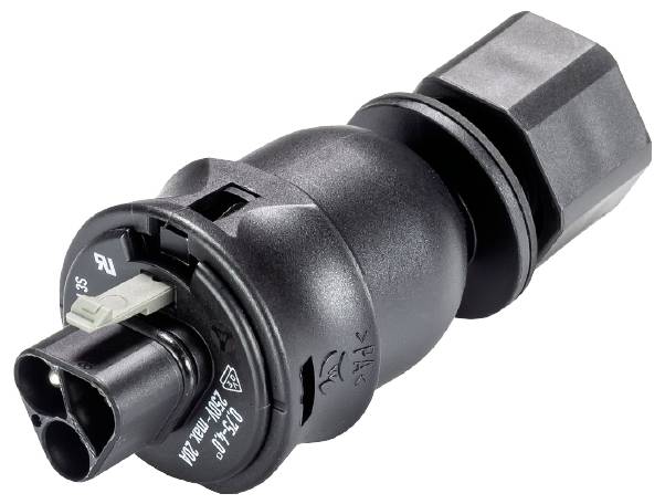Ein schwarzer, zylindrischer Sensor mit Steckverbindung, möglicherweise ein Teil eines technischen Geräts oder einer Maschine.