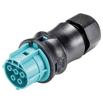 Elektrischer Stecker mit schwarzem und blauem Gehäuse, geeignet für Kabelverbindungen in Fahrzeugen oder Industriemaschinen.