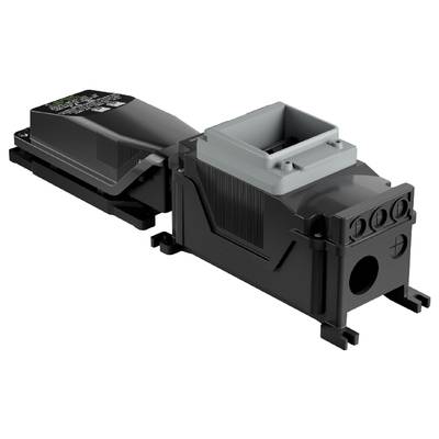 Schwarzes elektronisches Bauteil mit rechteckiger Form und mehreren Anschlussmöglichkeiten, wahrscheinlich ein Stromanschlussmodul.