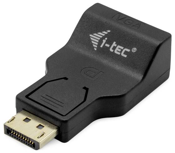 Ein schwarzer Adapter von DisplayPort zu VGA der Marke i-tec.