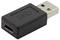 USB-Adapter mit USB-A-Stecker auf USB-C-Buchse, schwarzes Gehäuse, ermöglicht Verbindung zwischen verschiedenen USB-Typen.