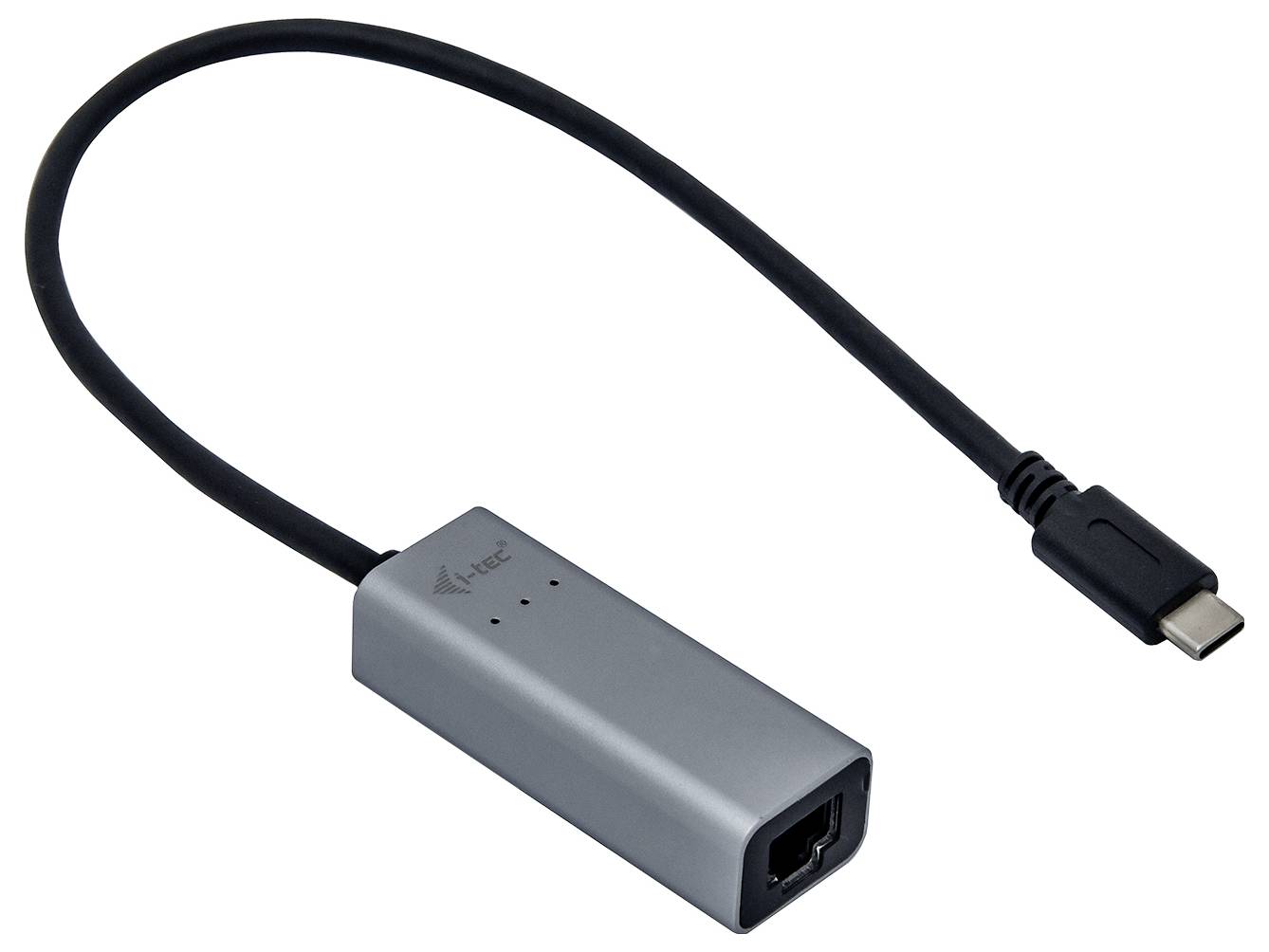 USB-C-zu-HDMI-Adapter mit silbernem Gehäuse und schwarzem Kabel. Eignet sich zum Anschließen von Geräten an einen HDMI-Bildschirm.
