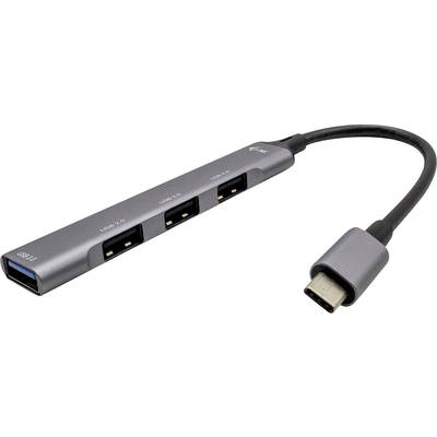 Ein USB-C-Hub mit einem USB-C-Kabel und mehreren USB 3.0-Anschlüssen, geeignet zur Verbindung mehrerer USB-Geräte an ein einzelnes USB-C-Port.